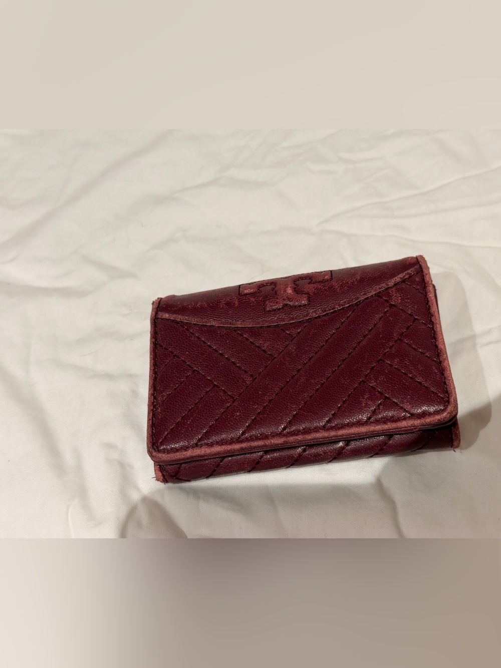 Tory Burch Burgundy Quilted Leather Wallet/ cards Holder